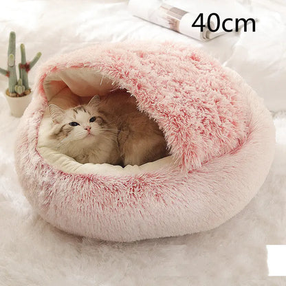 2 In 1 Dog And Cat Bed Pet Winter Bed Round Plush Warm Bed Pink 40cm