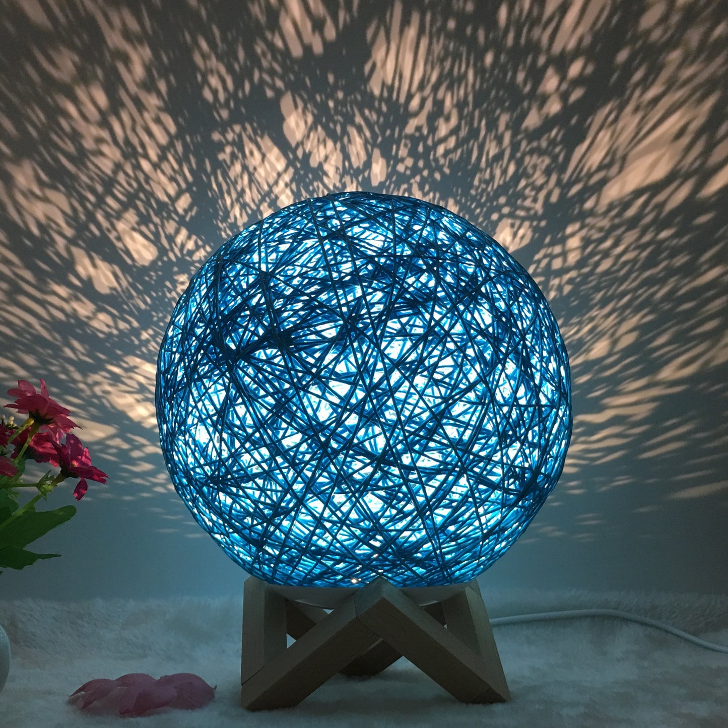 Hot Selling Creative Linen Table Lamp16 Color Remote Control Lamp Blue shelf 20cm