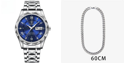 Men's Waterproof Double Calendar Luminous Quartz Watch 6style With Necklace