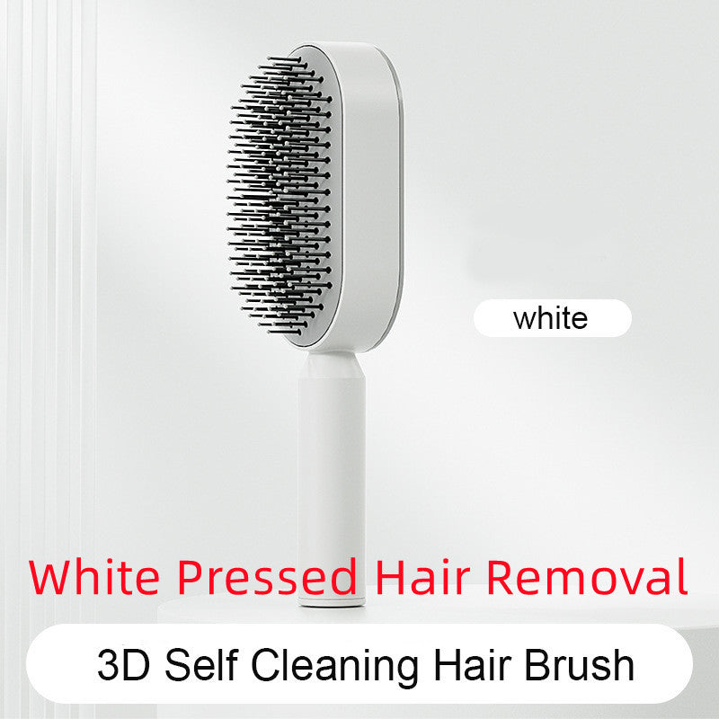Self Cleaning Hair Brush For Women Massage Scalp Comb Anti-Static Hairbrush White Pressed Hair Removal