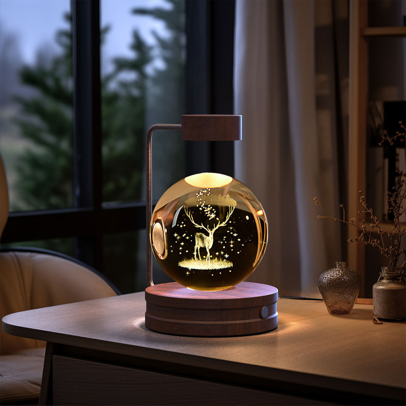Crystal Ball Cosmic Dinosaur Indoor Night Light Elk deer Dark wood