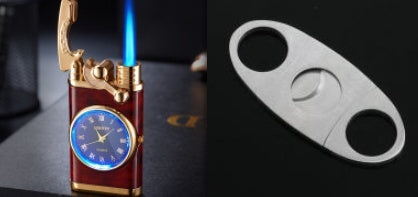 New Lighter With Electric Watch Rocker Arm Automatic Ignition Straight Blue Flame Lighter Mahogany grain set Single flame