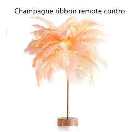 Feather Lamp Nordic Desk Lamp Bedroom Bedside Feather Table Lamp Champagne ribbon remote contro