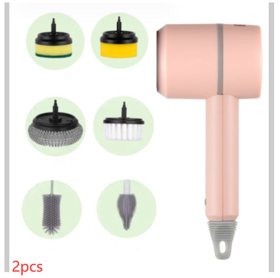 Electric Cleaning Brush Multifunctional Scouring Pad Pink With six brush heads 2PCS