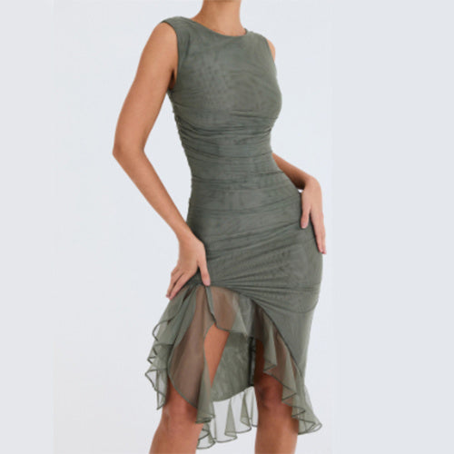 Summer Slim Skinny Sleeveless Dress For Women Army green2.