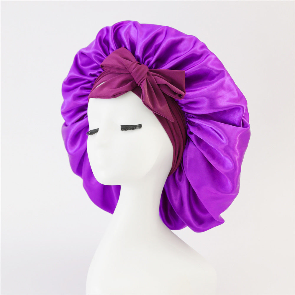 New Silk Bonnet For Sleeping Women Satin Bonnet Hair Bonnet Night Sleep Cap Light Purple