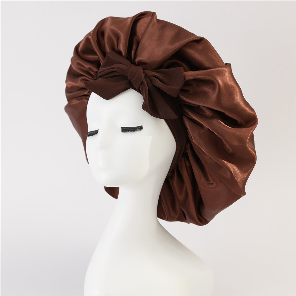New Silk Bonnet For Sleeping Women Satin Bonnet Hair Bonnet Night Sleep Cap Coffee