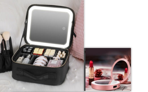 Smart LED Cosmetic Case With Mirror Cosmetic Bag Travel Makeup Bags Suit 12inches USB