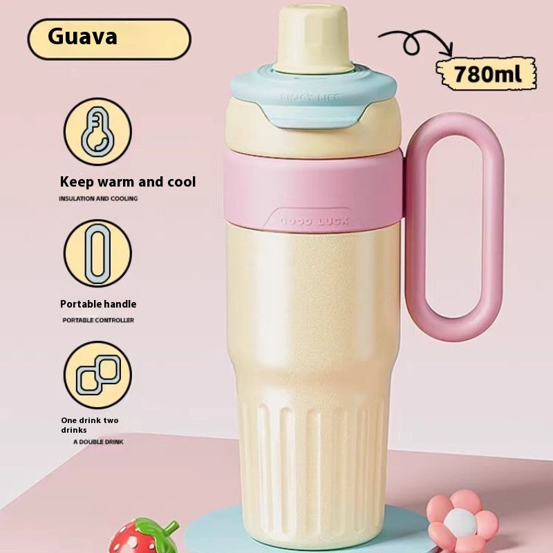 780ml Gradient Double Drink Thermal Cup Stainless Steel With Straw Cup Yellow 780ml