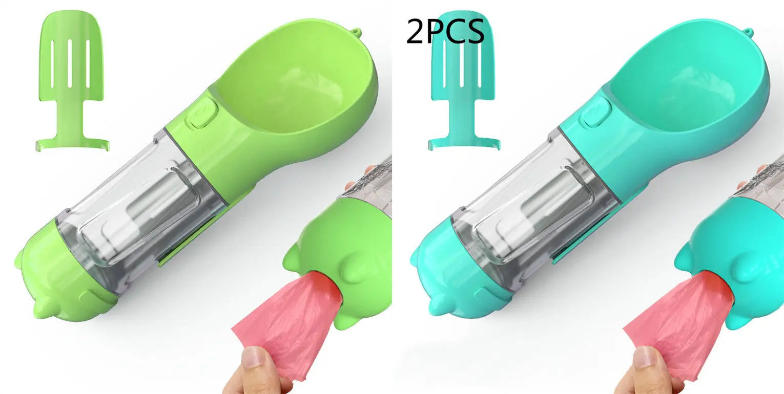 Pet Water Bottle Feeder Bowl Portable Pet Outdoor Travel 3 In 1 Dog Water Bottle Green blue 2pcs 300ml