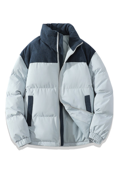 Winter Stand Collar Contrast-colored Coat Jacket For Men Women Clothing Purplish Blue