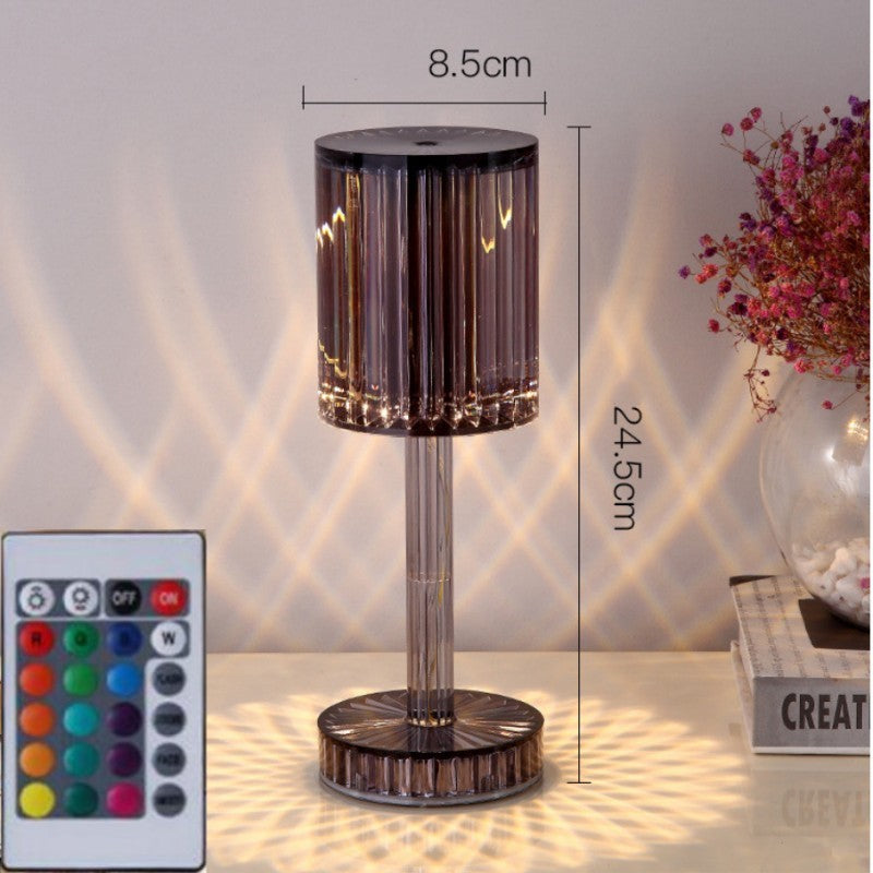 New Crystal Table Lamp Hotel Decoration Diamond Romantic Warm Led Smoke grey Charging remote control16Color USB