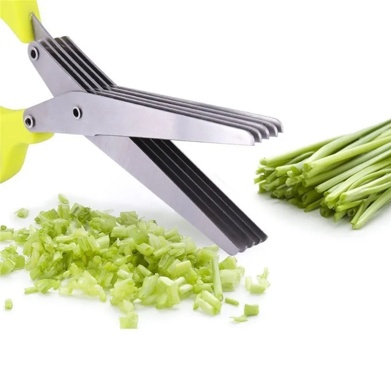 Multifunctional Multi-layer Green Onion Scissors Stainless Steel Onion Cutting Knife Kitchen Gadgets