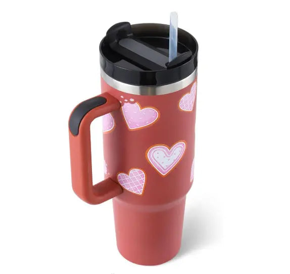 40 Oz Tumbler With Handle Straw Insulated Pink 1200ML