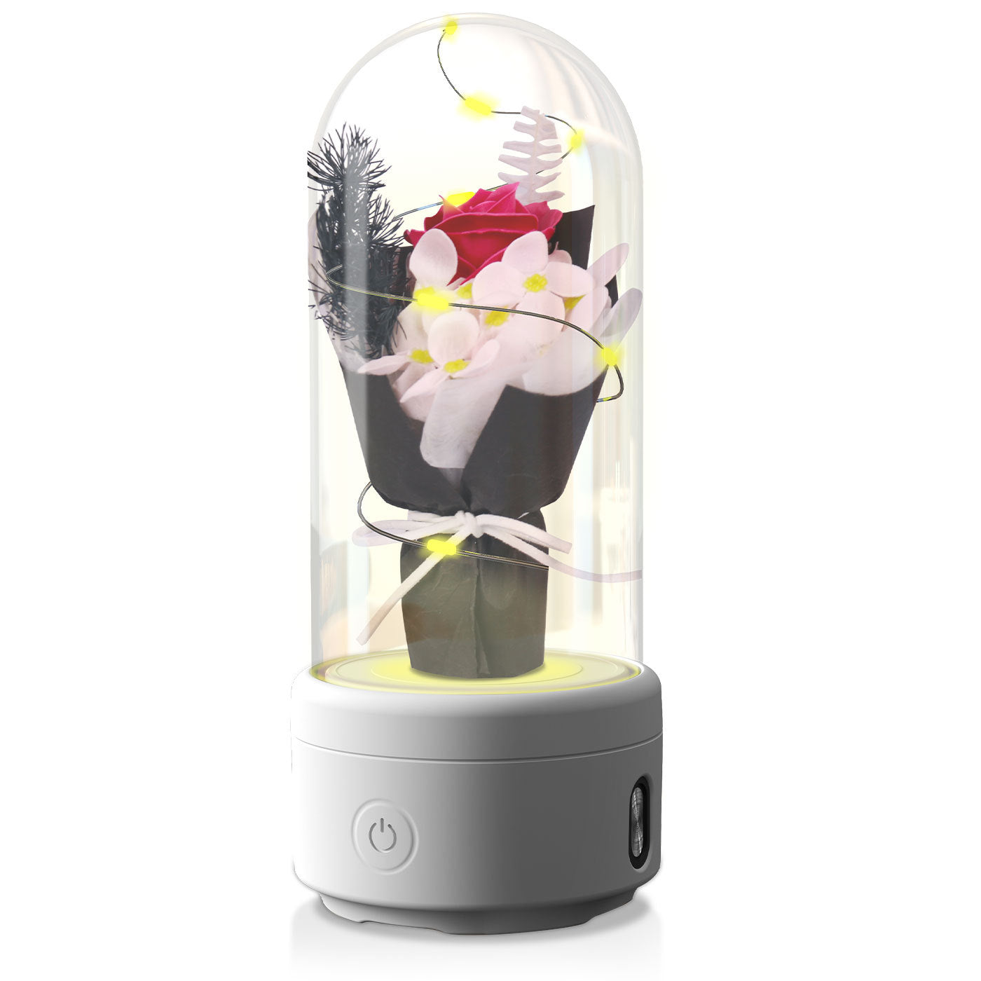 Creative 2 In 1 Bouquet LED Light And Bluetooth-compatible Speaker Gift Rose Black White Base
