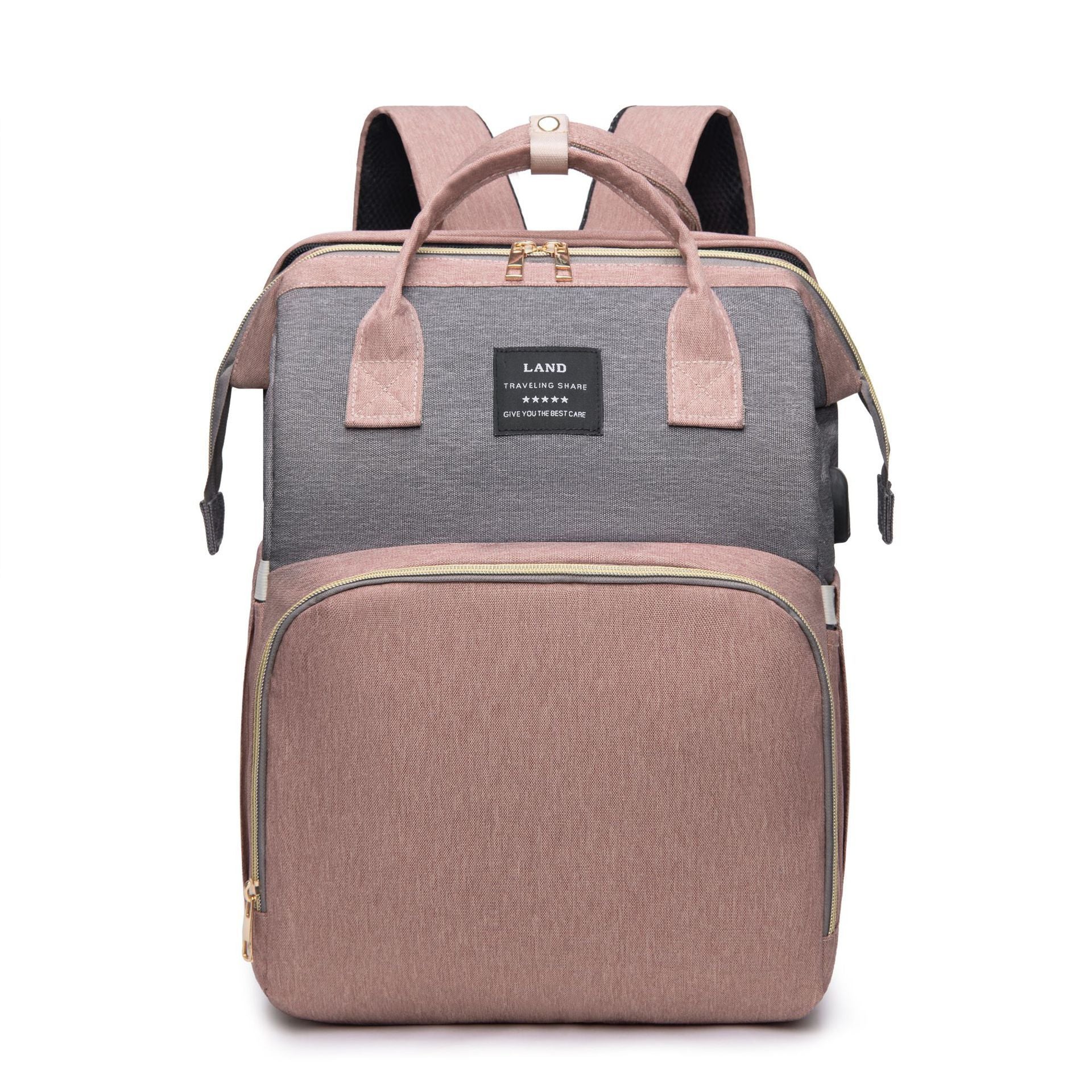 New Mummy Baby Crib Backpack Large Capacity Out Milk Insulated Bag Women Pink Gray Send Toys