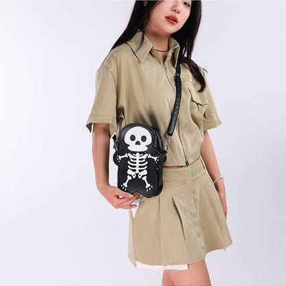 Halloween Skull Shoulder Bag Y2K Fashion Funny Cute Messenger Crossbody Bags Women Small Phone Bag Black