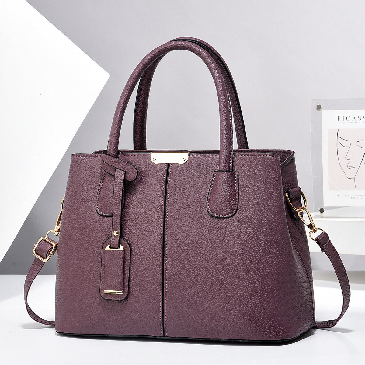 Women PU Leather Handbags Ladies Large Capacity Shoulder Bags New Fashion Crossbody Bags Purple 30x21x13