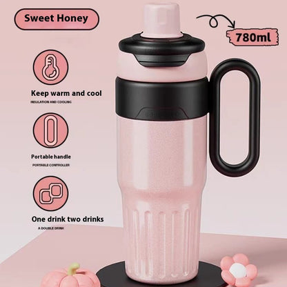 780ml Gradient Double Drink Thermal Cup Stainless Steel With Straw Cup Pink 780ml