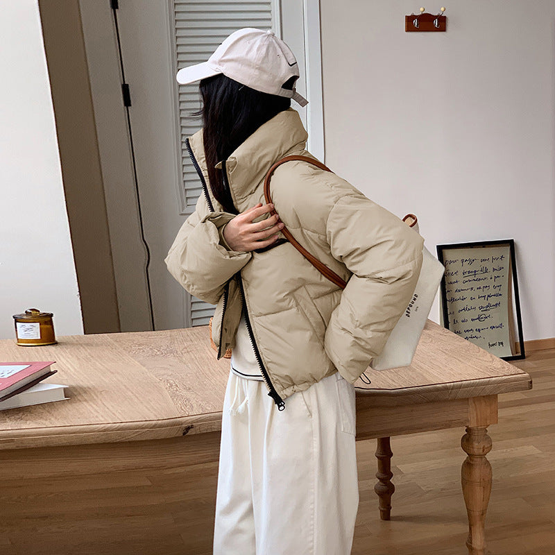 New Stand Collar Short Coat Women Clothing Beige