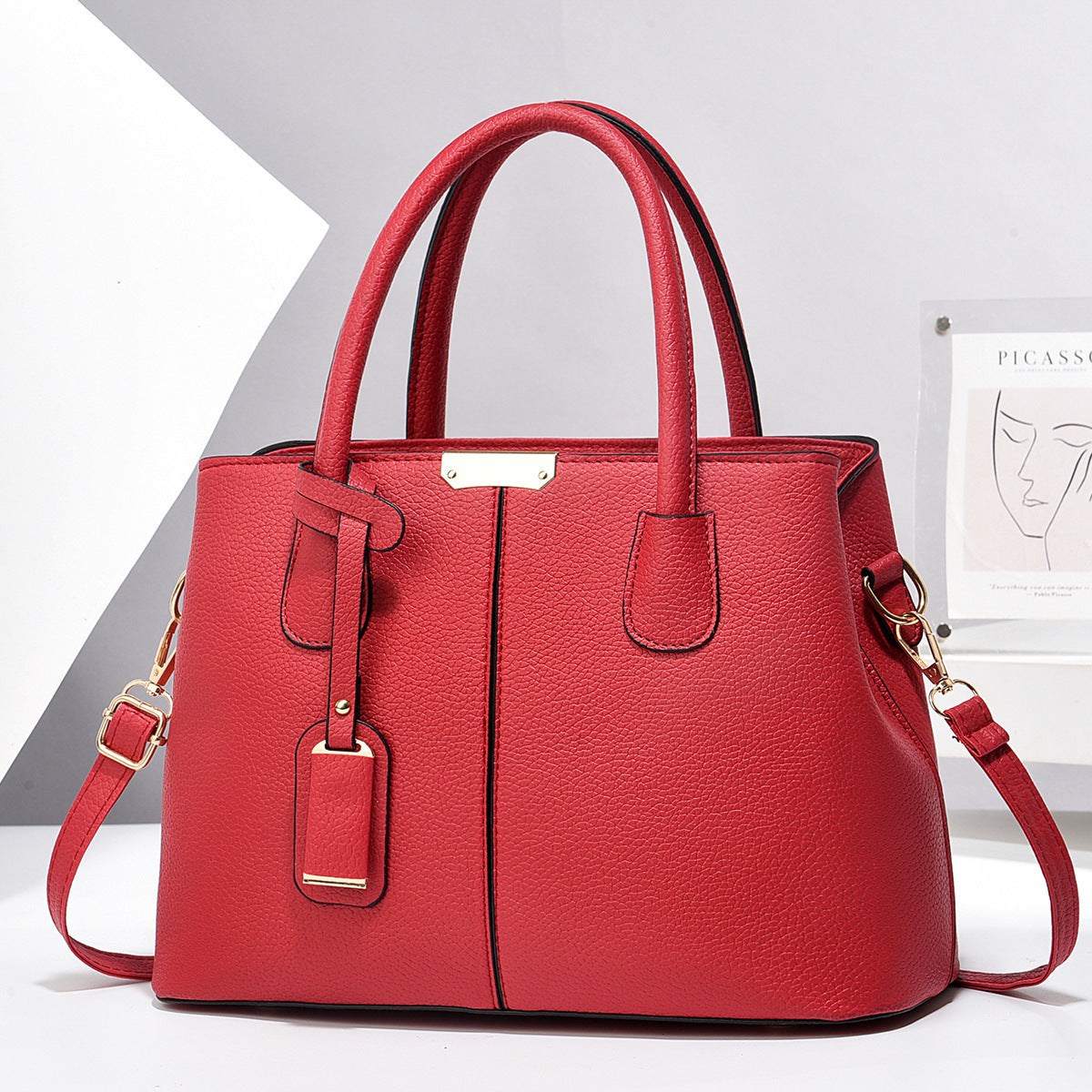 Women PU Leather Handbags Ladies Large Capacity Shoulder Bags New Fashion Crossbody Bags Red 30x21x13