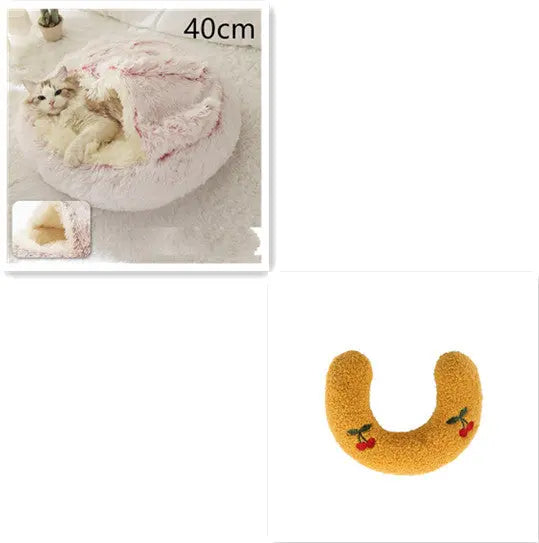2 In 1 Dog And Cat Bed Pet Winter Bed Round Plush Warm Bed Hair Pink 40cm SetA