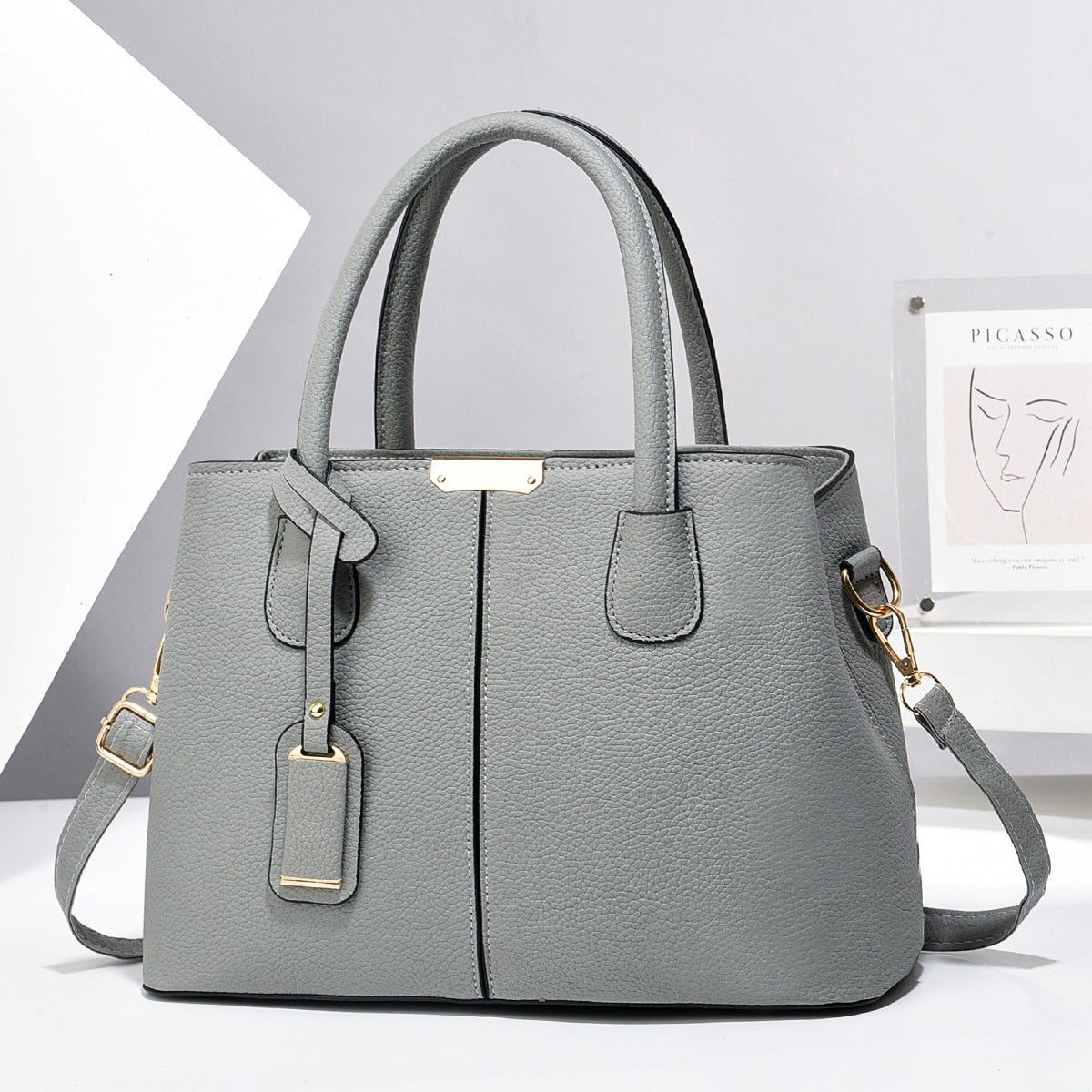Women PU Leather Handbags Ladies Large Capacity Shoulder Bags New Fashion Crossbody Bags Gray 30x21x13