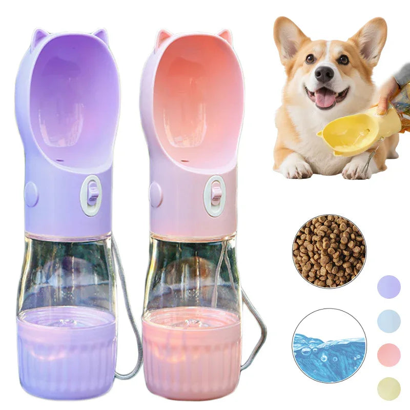 2 In 1 Portable Dog Water Bottle For Small Big Dogs Cat Outdoor Food Container