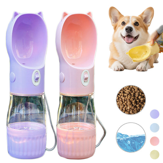 2 In 1 Portable Dog Water Bottle For Small Big Dogs Cat Outdoor Food Container