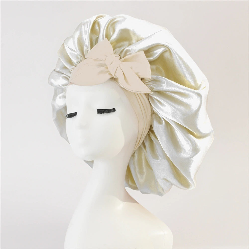 New Silk Bonnet For Sleeping Women Satin Bonnet Hair Bonnet Night Sleep Cap Milky White