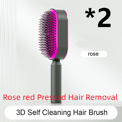 Self Cleaning Hair Brush For Women Massage Scalp Comb Anti-Static Hairbrush Set E