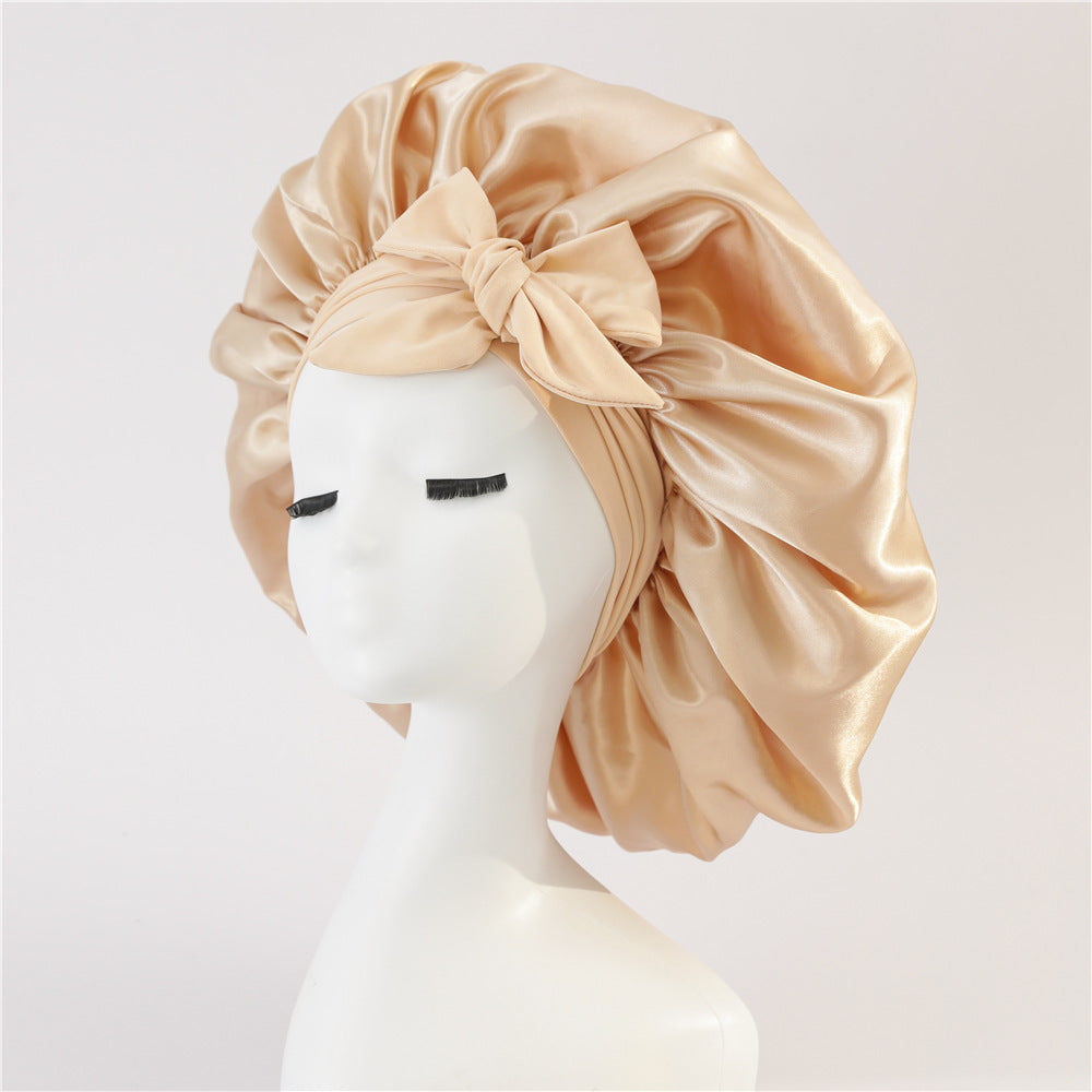 New Silk Bonnet For Sleeping Women Satin Bonnet Hair Bonnet Night Sleep Cap Khaki