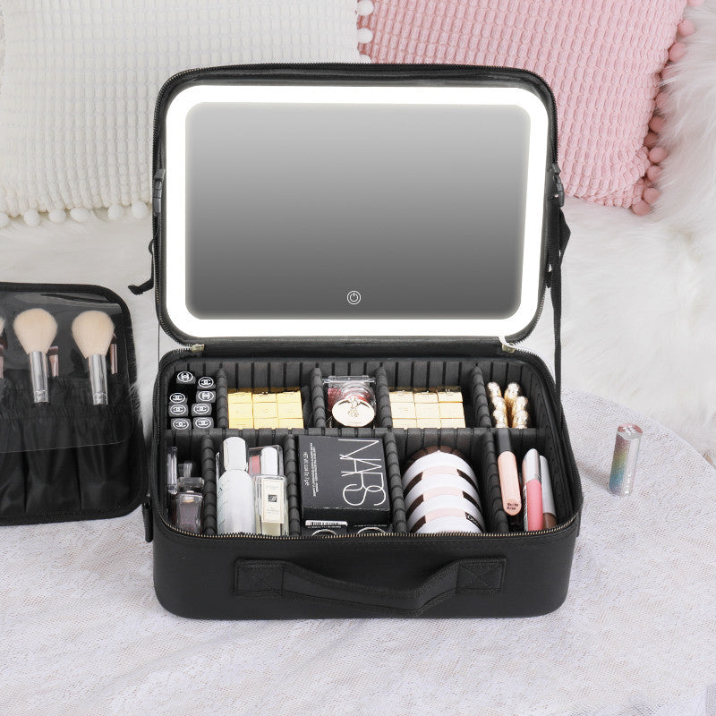 Smart LED Cosmetic Case With Mirror Cosmetic Bag Travel Makeup Bags Black 16inches USB