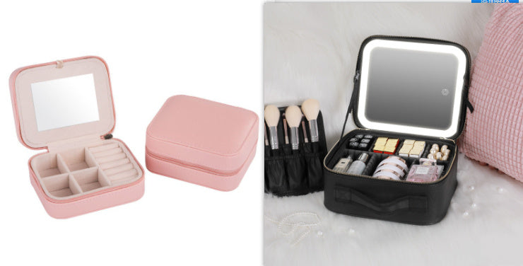 Smart LED Cosmetic Case With Mirror Cosmetic Bag Travel Makeup Bags Set 12inches USB