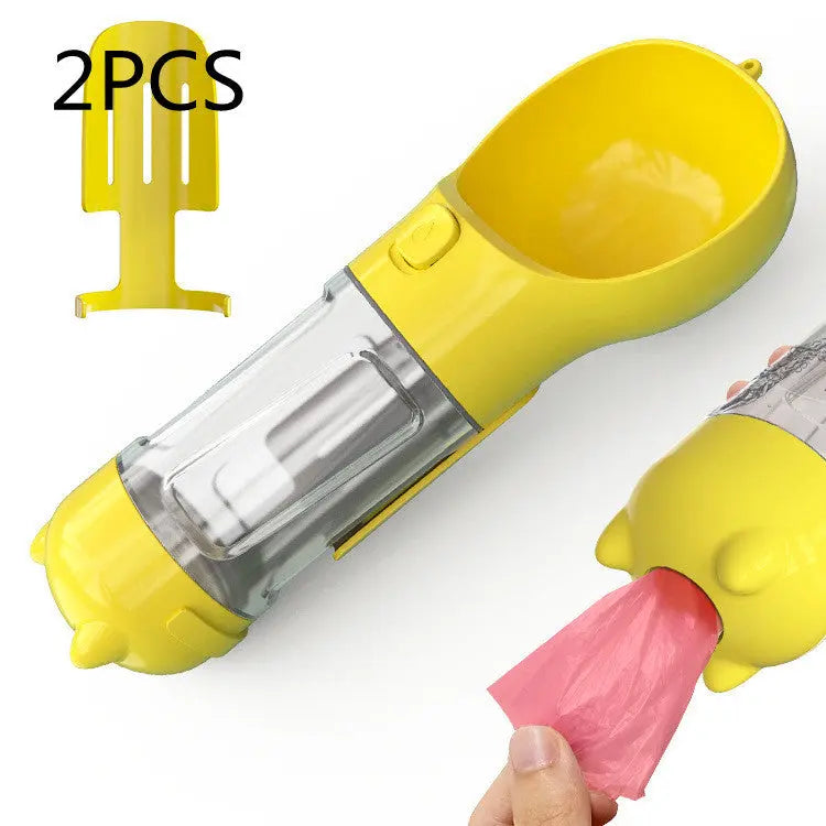 Pet Water Bottle Feeder Bowl Portable Pet Outdoor Travel 3 In 1 Dog Water Bottle Yellow 2pcs 300ml
