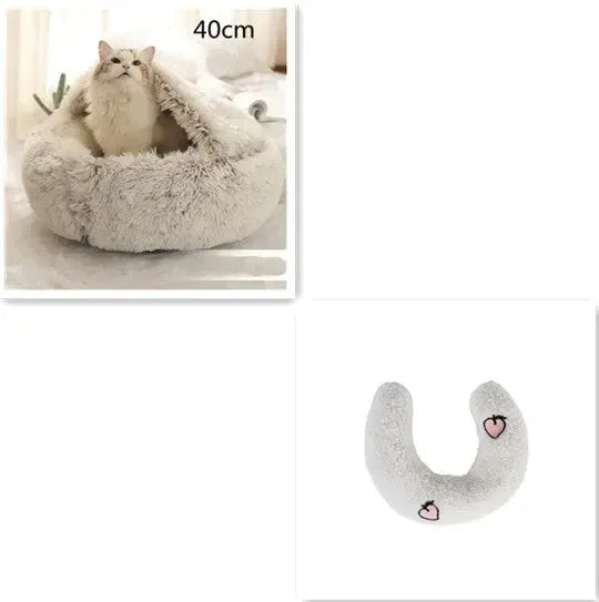 2 In 1 Dog And Cat Bed Pet Winter Bed Round Plush Warm Bed Brown 40cm setB