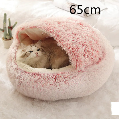 2 In 1 Dog And Cat Bed Pet Winter Bed Round Plush Warm Bed Pink 65cm
