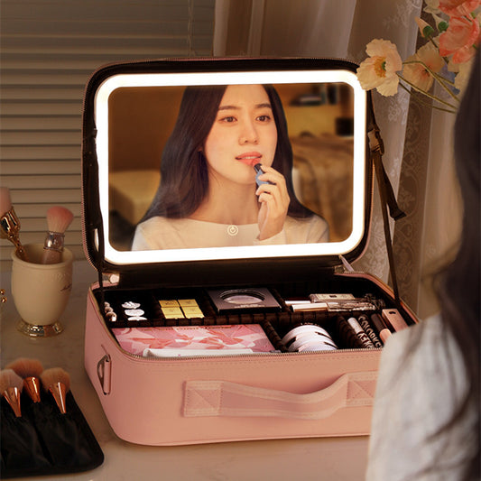 Smart LED Cosmetic Case With Mirror Cosmetic Bag Travel Makeup Bags