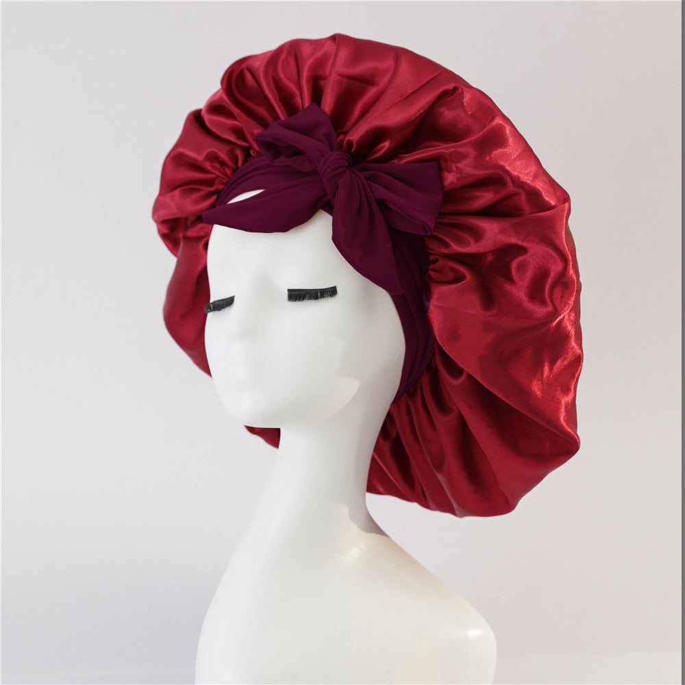 New Silk Bonnet For Sleeping Women Satin Bonnet Hair Bonnet Night Sleep Cap Wine Red