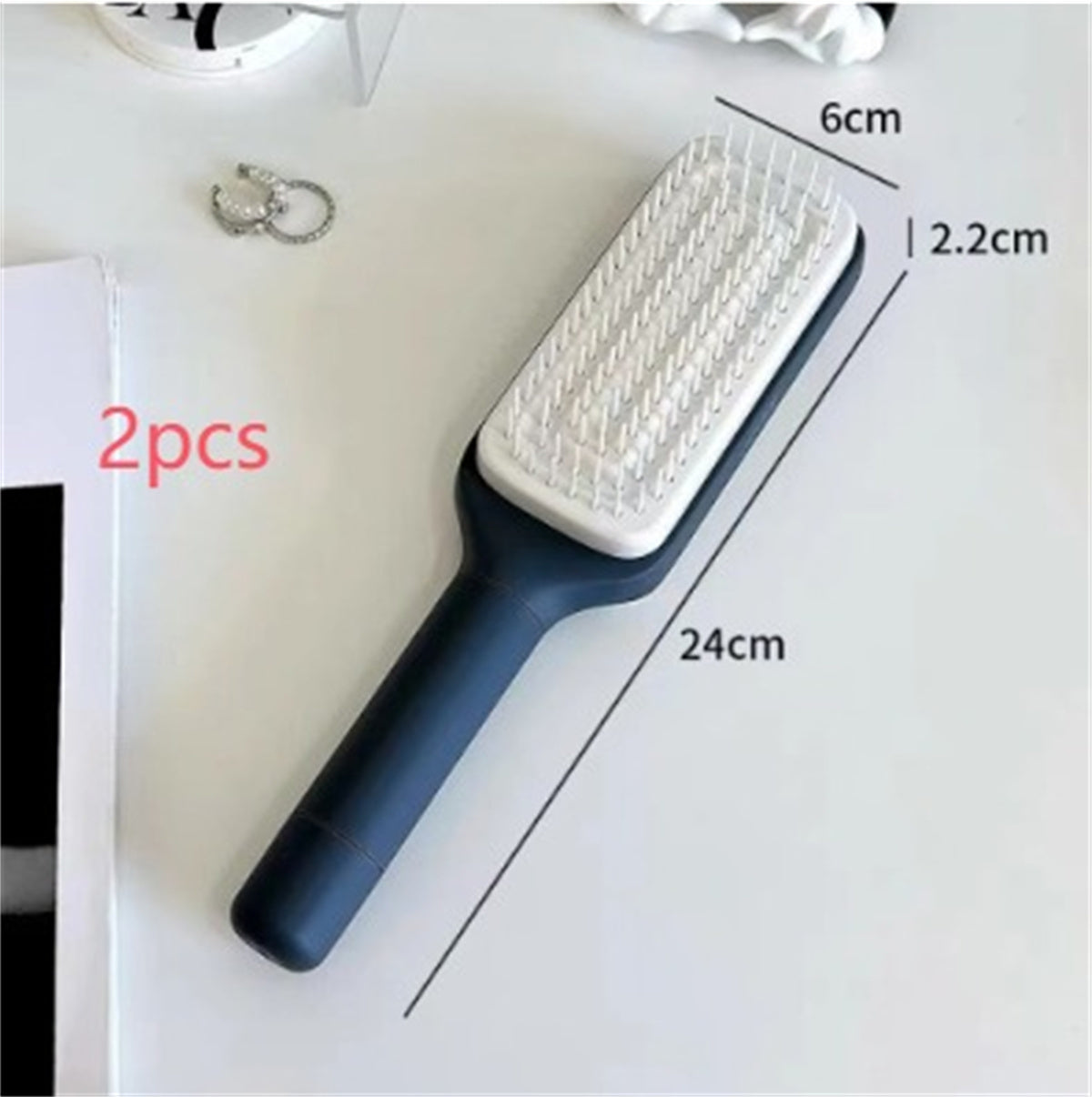 4 In 1 Self Cleaning Hair Brush Lunar Rock Gray 2pcs