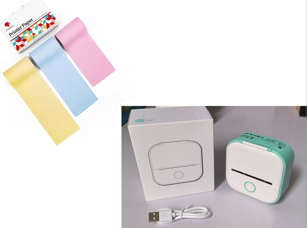 Portable Mini Thermal Label Printer Home Photo Printer Bluetooth-compatible Mini Label Printer Green setB USB