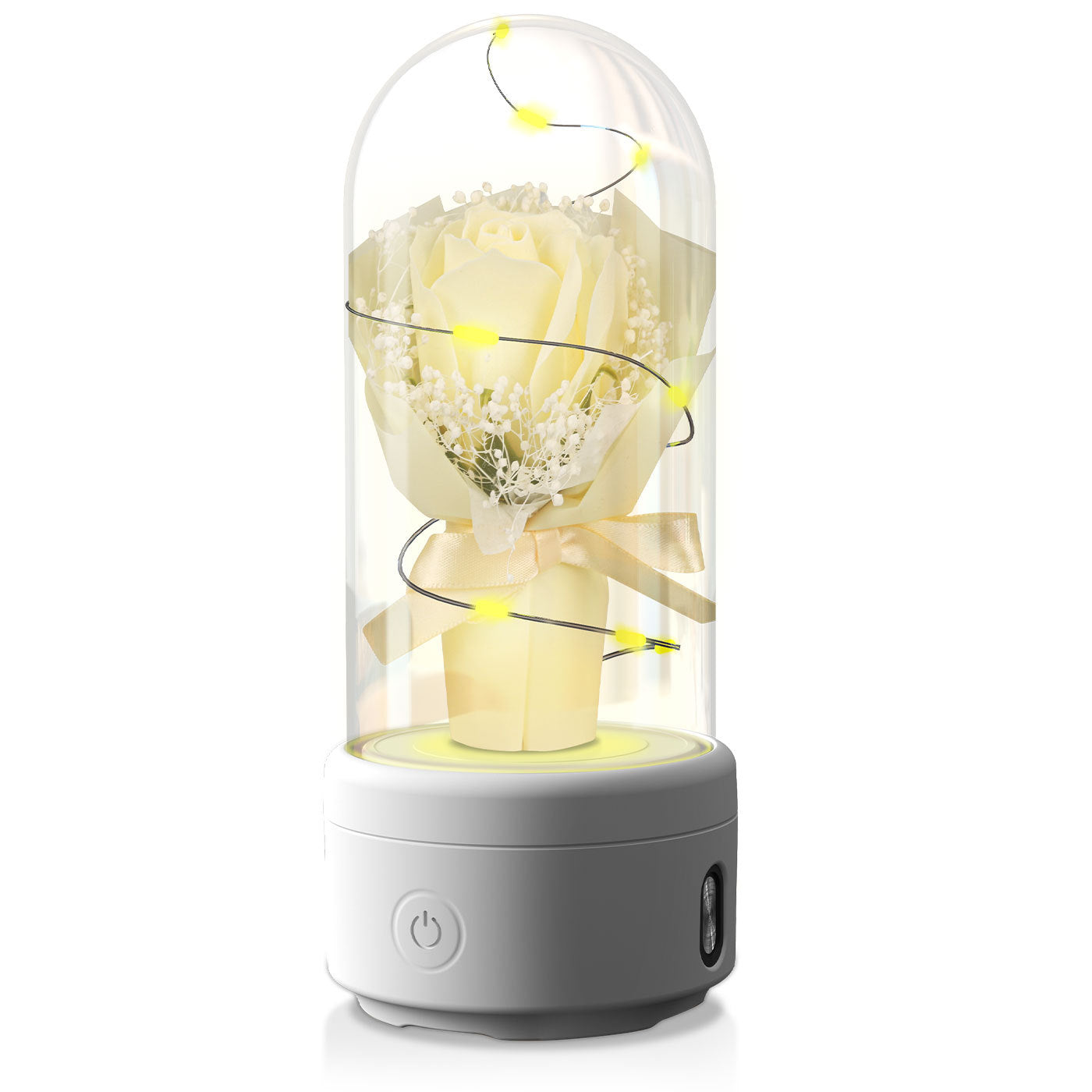 Creative 2 In 1 Bouquet LED Light And Bluetooth-compatible Speaker Gift Rose Yellow White Base