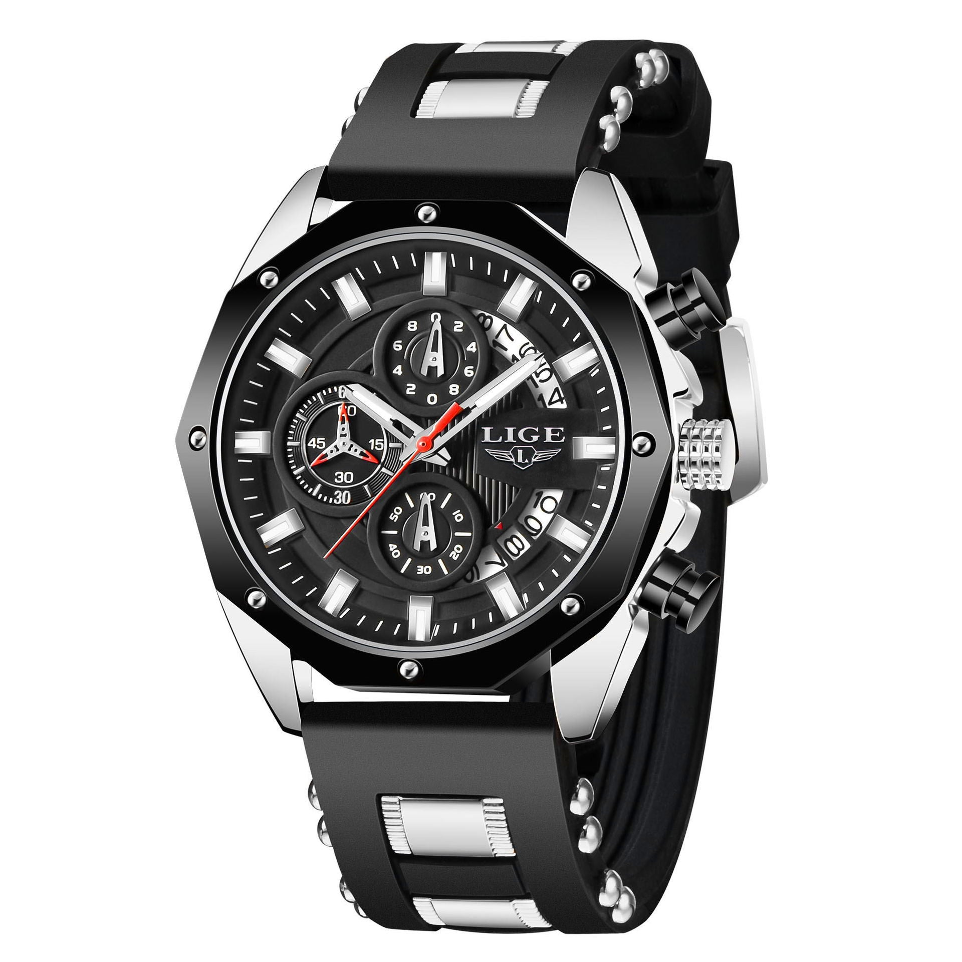 Sports watch multifunctional waterproof watch Silvery black