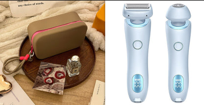 2 In 1 Hair Removal USB Rechargeable Trimmer Women Body Razor Blue andKhaki Rose Red set USB