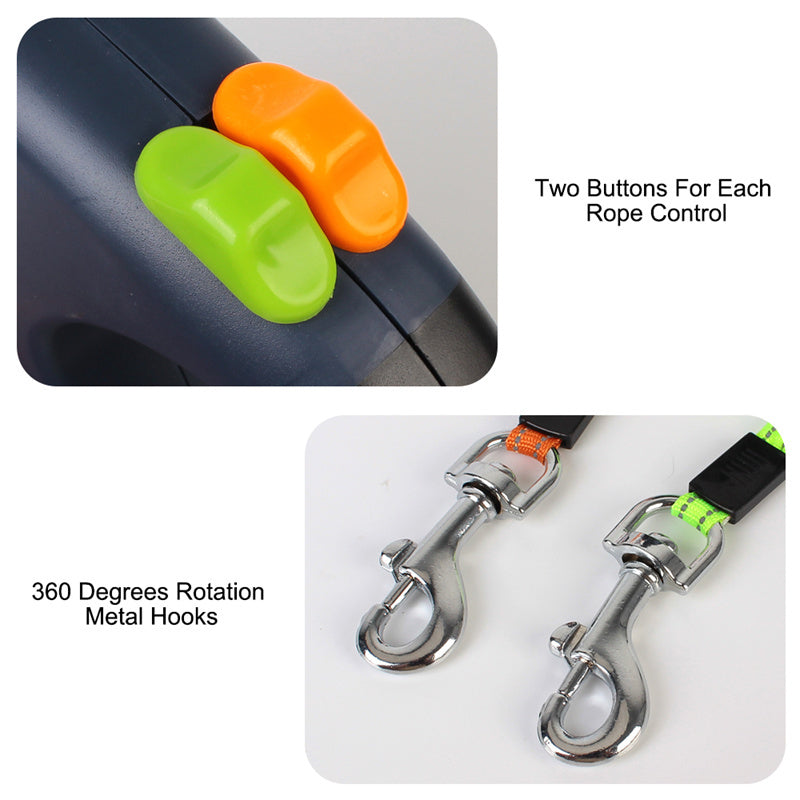 Retractable Dual Leash For Dogs Dog Walking Leash With Lights