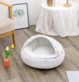 2 In 1 Dog And Cat Bed Pet Winter Bed Round Plush Warm Bed Grey80cm