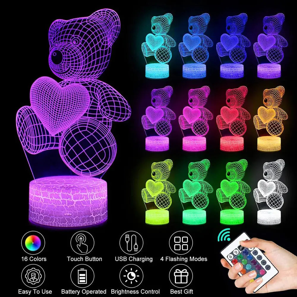 3D Lamp Acrylic USB LED Night Lights Neon Sign Lamp Black1 16 colors remote