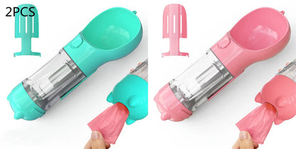 Pet Water Bottle Feeder Bowl Portable Pet Outdoor Travel 3 In 1 Dog Water Bottle Blue 2pcs pink 300ml