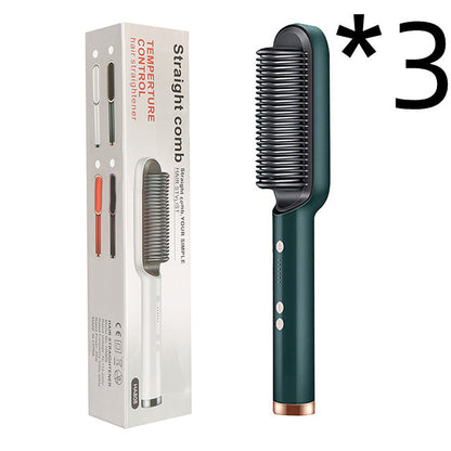 New 2 In 1 Hair Straightener Hot Comb Negative Ion Curling Electric Hair Brush 3pcs Green US With box