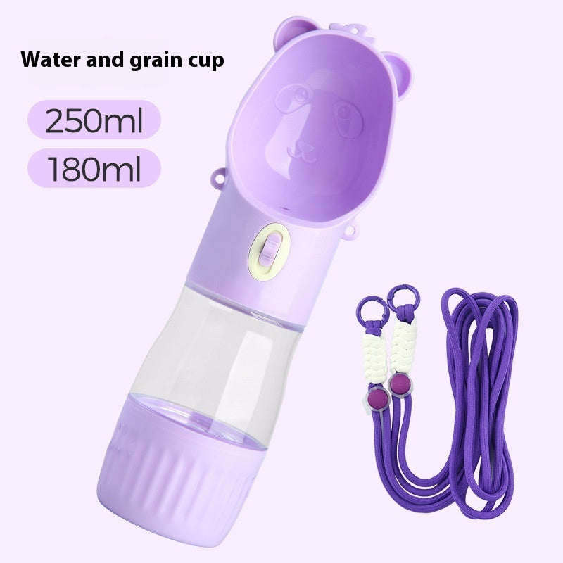 2 In 1 Portable Dog Water Bottle For Small Big Dogs Cat Outdoor Food Container Water Grain Cup purple